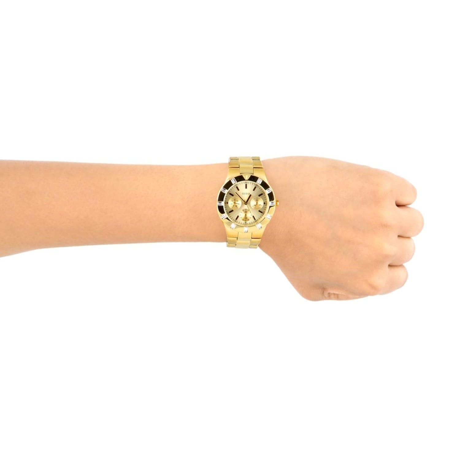 Guess Glisten Analog Gold Dial Gold Steel Strap Watch For Women - W13576l1