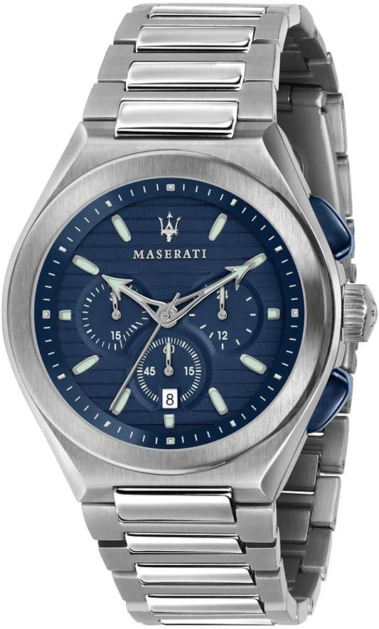 Maserati Triconic Quartz Blue Dial Silver Steel Strap Watch For Men - R8873639001