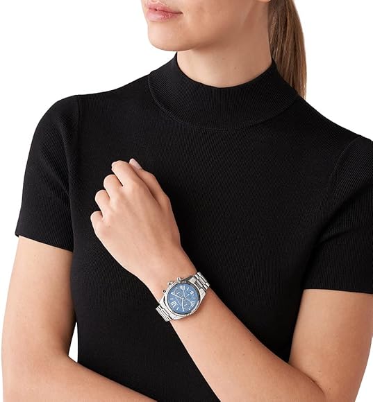 Michael Kors Lexington Chronograph Blue Dial Silver Steel Strap Watch For Women - MK7215