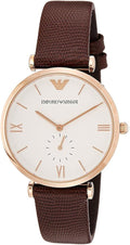 Emporio Armani Analog White Dial Brown Leather Strap Watch For Men - AR9042