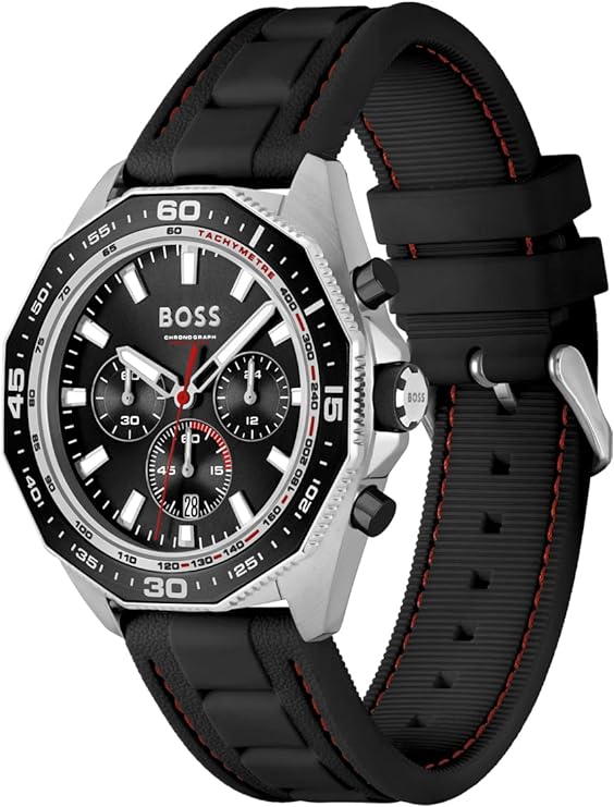 Hugo Boss Energy Chronograph Black Dial Black Silicon Strap Watch For Men - 1513969