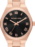 Michael Kors Lennox Three Hand Black Dial Rose Gold Steel Strap Watch For Women - MK7392