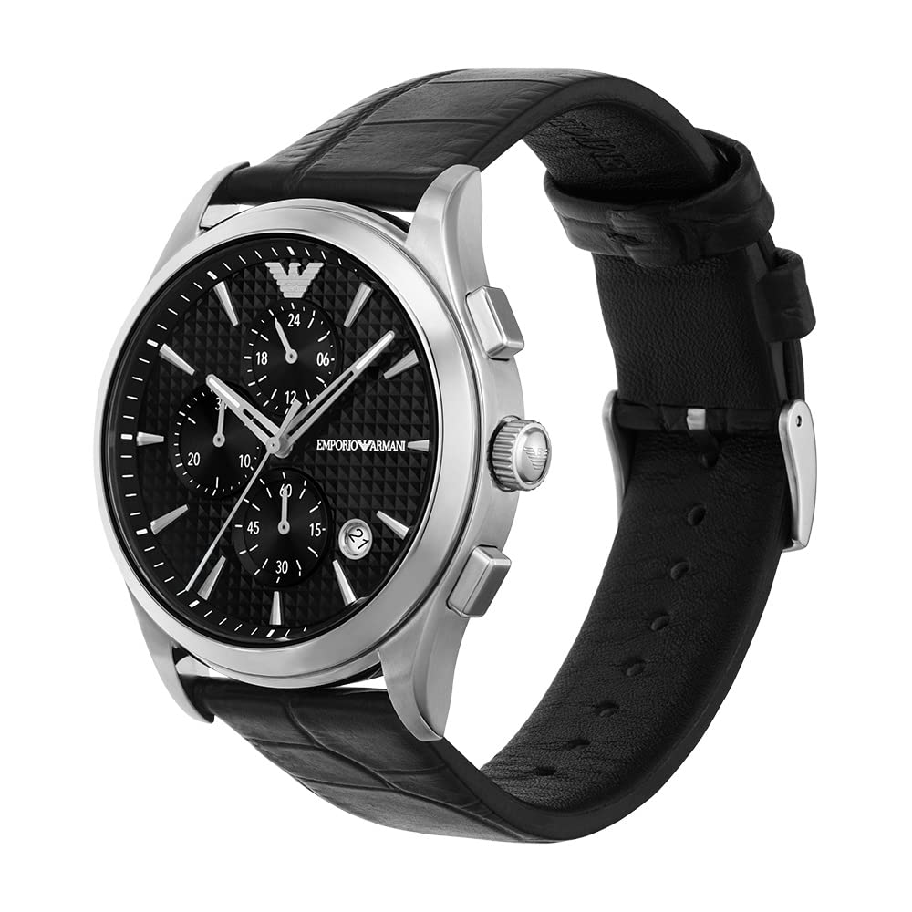 Emporio Armani Paolo Chronograph Black Dial Black Leather Strap Watch For Men - AR11530