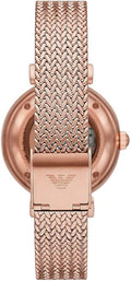 Emporio Armani Meccanico Automatic White Dial Rose Gold Mesh Strap Watch For Women - AR60063