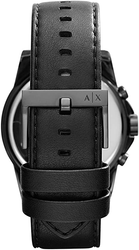 Armani Exchange Banks Chronograph Black Dial Black Leather Strap Watch For Men - AX1724