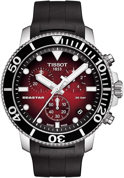 Tissot Seaster 1000 Chronograph Maroon Dial Black Rubber Strap Watch For Men - T120.417.17.421.00