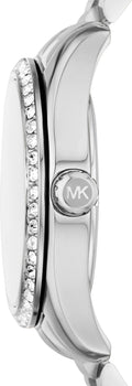 Michael Kors Lexington Lux Three Hand Mother of Pearl Silver Dial Silver Steel Strap Watch for Women - MK7445