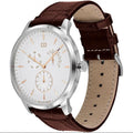 Tommy Hilfiger Brad Chronograph White Dial Brown Leather Strap Watch For Men - 1710389