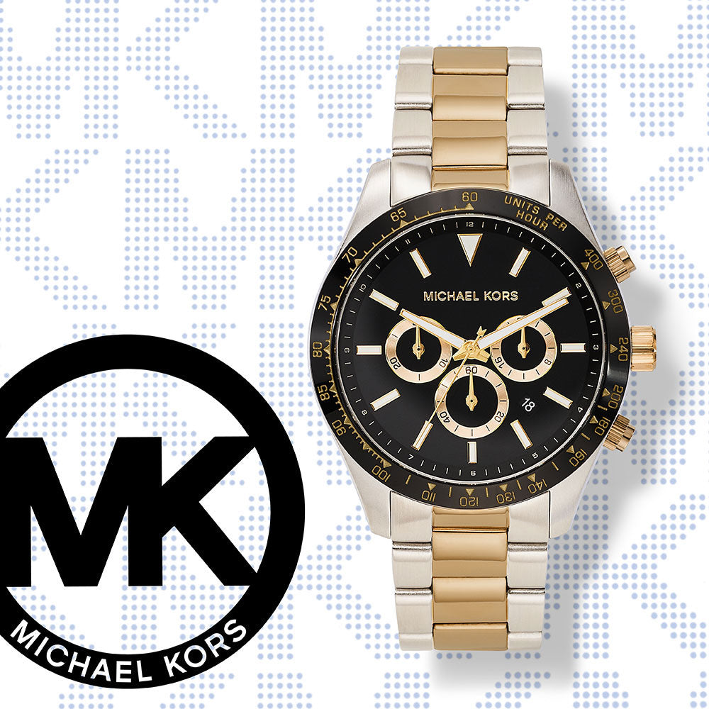 Michael Kors Layton Chronograph Black Dial Two Tone Steel Strap Watch For Men - MK8784