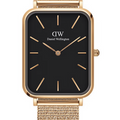 Daniel Wellington Quadro Pressed Melrose Black Dial Gold Mesh Bracelet Watch For Men - DW00100466