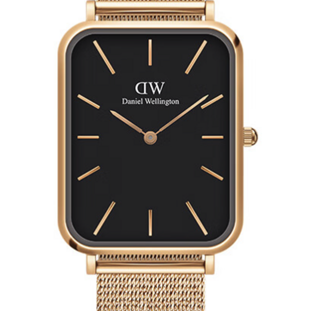 Daniel Wellington Quadro Pressed Melrose Black Dial Gold Mesh Bracelet Watch For Men - DW00100466