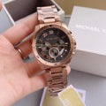 Michael Kors Brecken Chronograph Analog Black Dial Rose Gold Steel Strap Watch For Women - MK8563