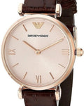 Emporio Armani Classic Quartz Pink Dial Brown Leather Strap Watch For Women - AR1911