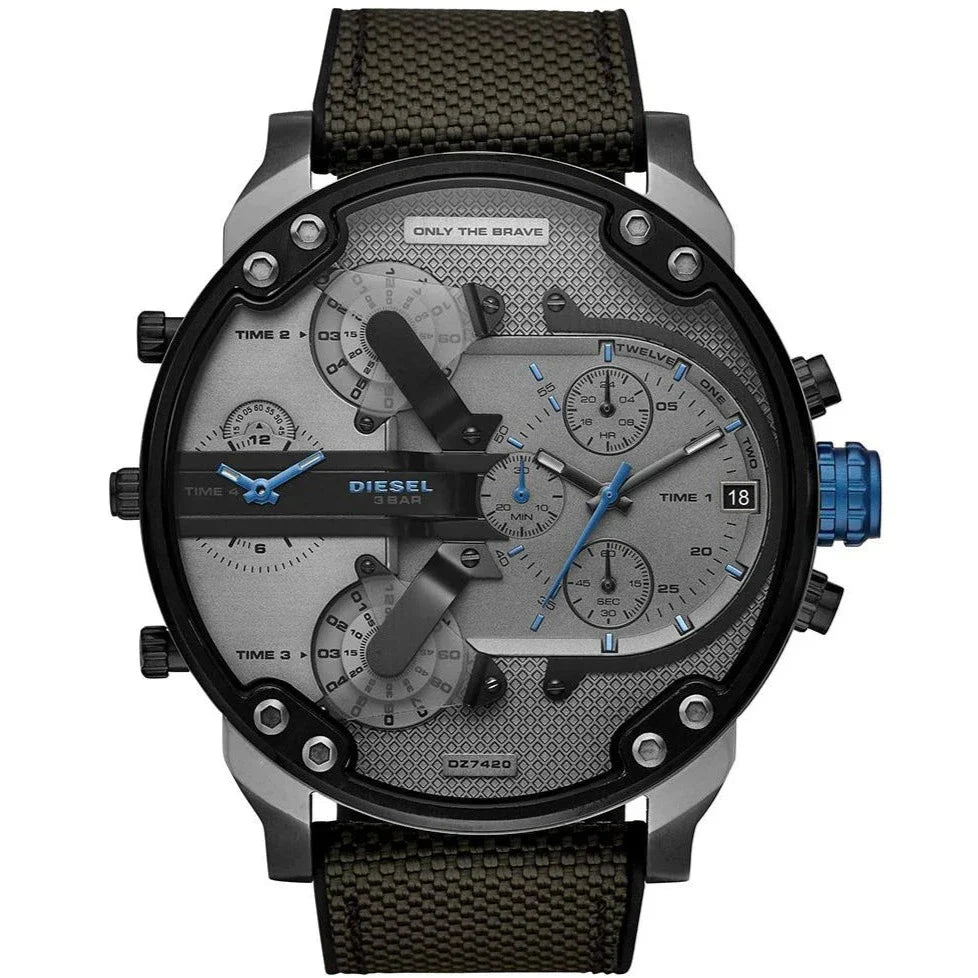 Diesel Mr Daddy 2.0 Chronograph Grey Dial Black Nylon Strap Watch For Men - DZ7420