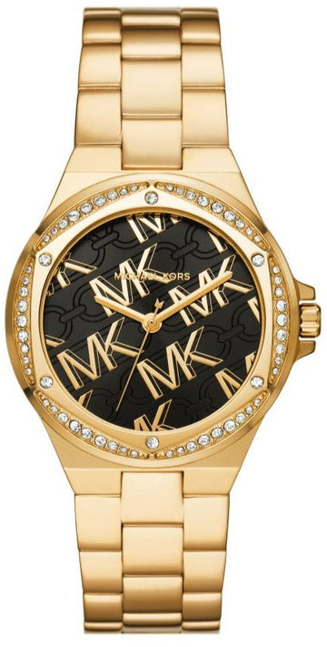 Michael Kors Lennox Quartz Black Dial Gold Steel Strap Watch For Women - MK7404