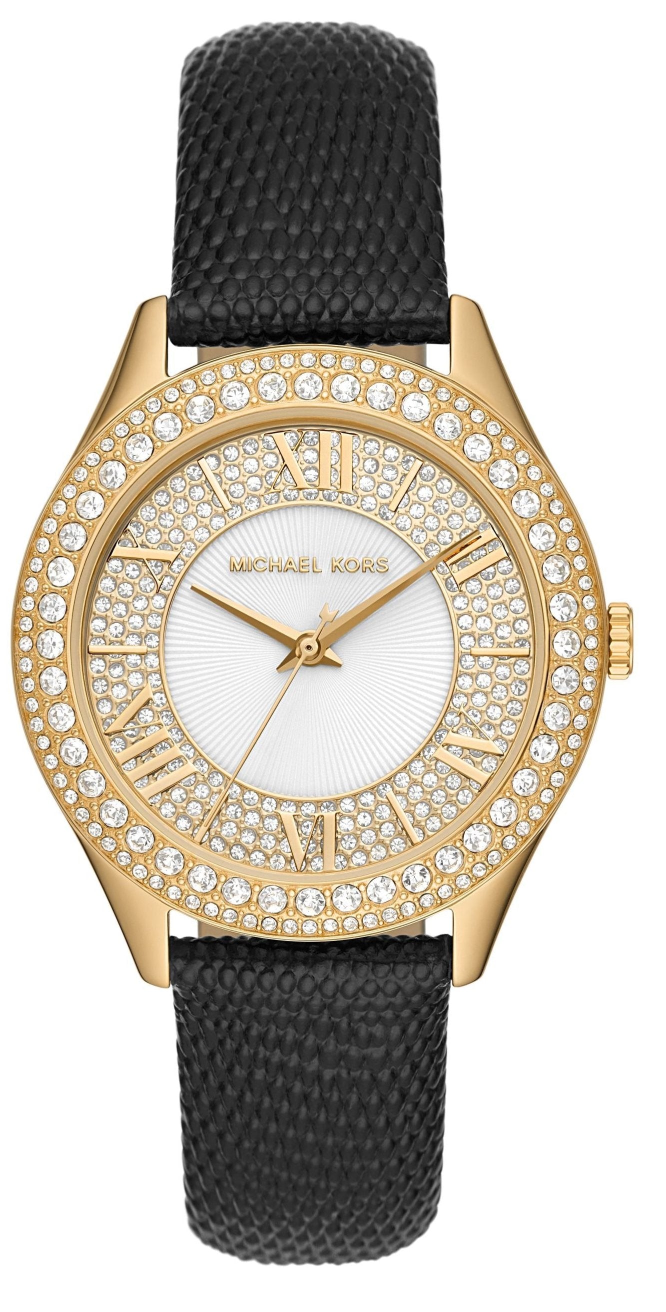 Michael Kors Harlowe Analog White Dial Black Leather Strap Watch For Women - MK2988