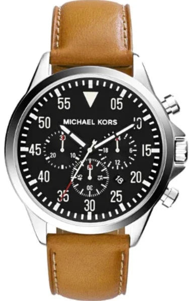 Michael Kors Gage Chronograph Quartz Black Dial Brown Leather Strap Watch For Men - MK8333