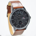 Tommy Hilfiger Hunter Black Dial Brown Leather Strap Watch for Men - 1791604