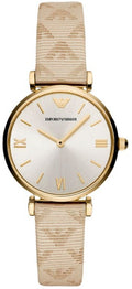 Emporio Armani Classic Kappa White Dial Brown Leather Strap Watch For Women - AR11009