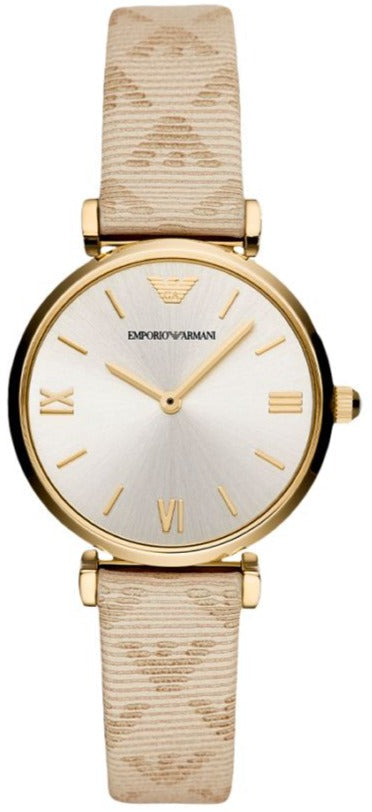 Emporio Armani Classic Kappa White Dial Brown Leather Strap Watch For Women - AR11009