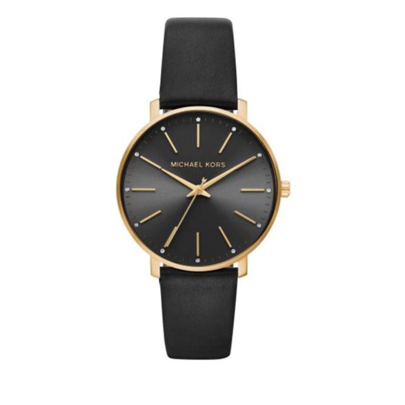 Michael Kors Pyper Black Dial Black Leather Strap Watch For Women - MK2747