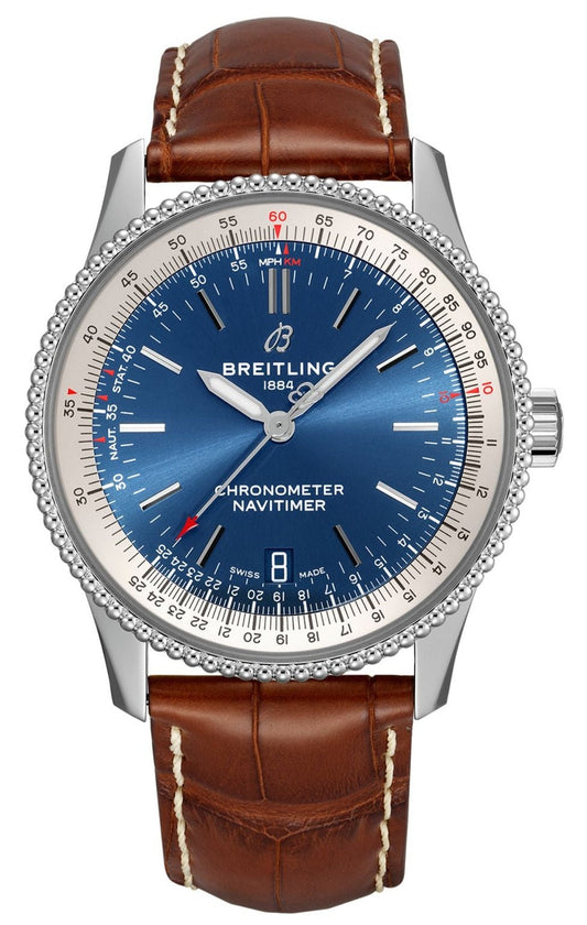 Breitling Navitimer Automatic 38mm Blue Dial Brown Leather Strap Mens Watch - A17325211C1P2