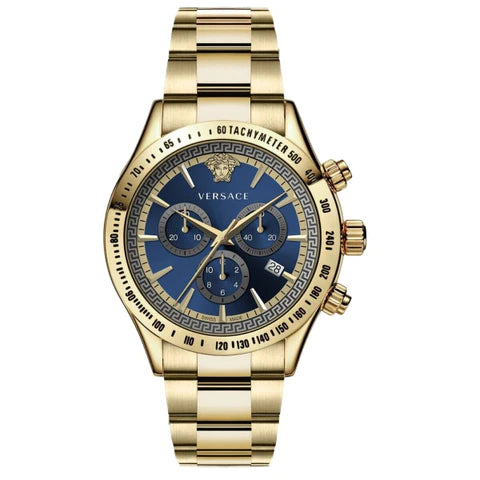 Versace Classic Chronograph Quartz Blue Dial Gold Steel Strap Watch For Men - VEV700619