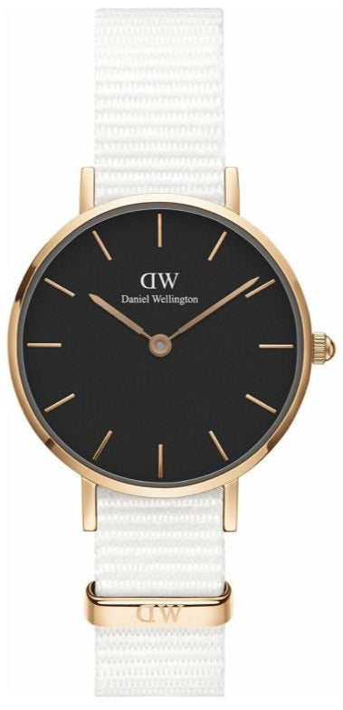 Daniel Wellington Classic Petite Dover Black Dial White NATO Strap Watch For Women - DW001000314