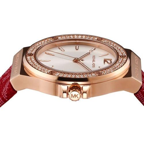 Michael Kors Lennox Three Hand Silver Dial Red Leather Strap Watch For Women - MK7308