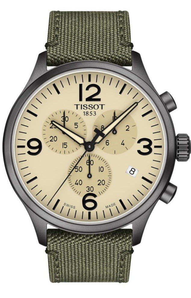 Tissot T Sport Chrono XL Beige Dial Green Nylon Strap Watch for Men - T116.617.37.267.00