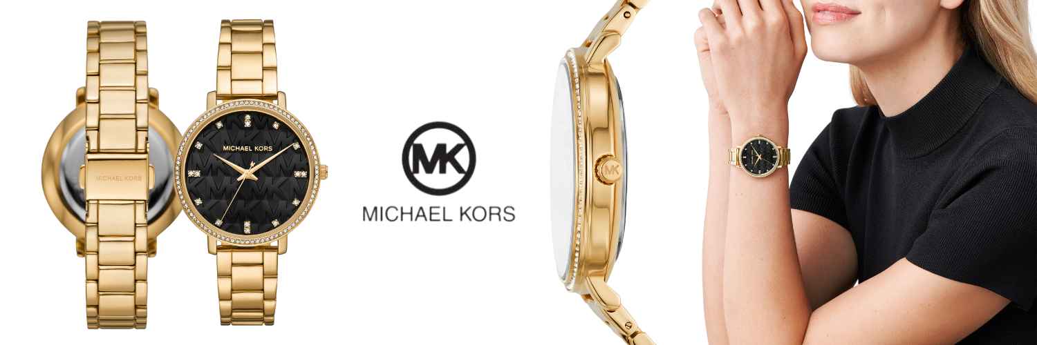 Michael Kors Pyper Three-Hand Black Dial Gold Steel Strap Watch For Women - MK4593