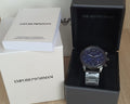 Emporio Armani Mario Chronograph Blue Dial Grey Steel Strap Watch For Men - AR80045