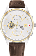 Tommy Hilfiger Weston Chronograph Silver Dial Brown Leather Strap Watch For Men - 1710501