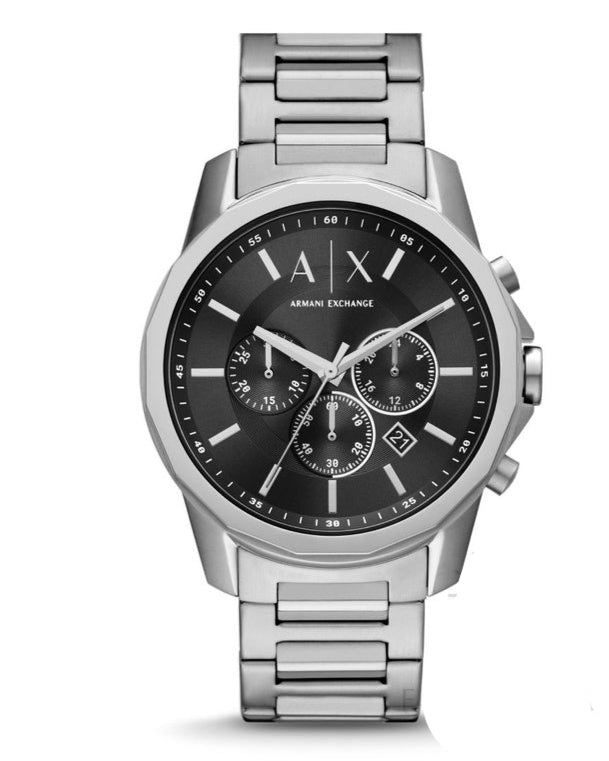 Armani Exchange Banks Chronograph Black Dial Silver Steel Strap Watch For Men - AX1720