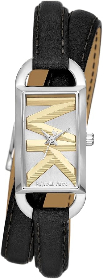 Michael Kors Empire Three-Hand Silver Dial Black Leather Strap Watch For Women - MK4722