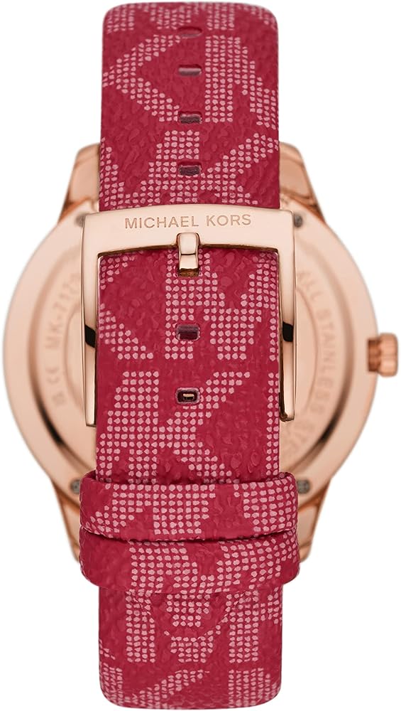 Michael Kors Runway Three-Hand Quartz Red Dial Red Leather Strap Watch For Women - MK7179