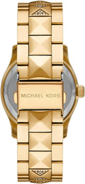 Michael Kors Runway Three Hand Green Dial Gold Steel Strap Watch For Women - MK7390