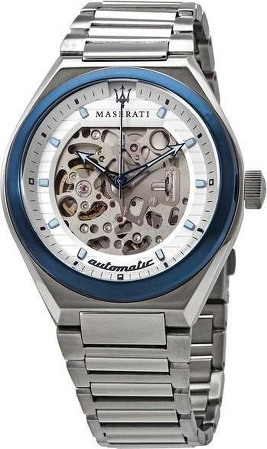 Maserati Triconic Automatic Skeleton Grey Dial Silver Steel Strap Watch For Men - R8823139002