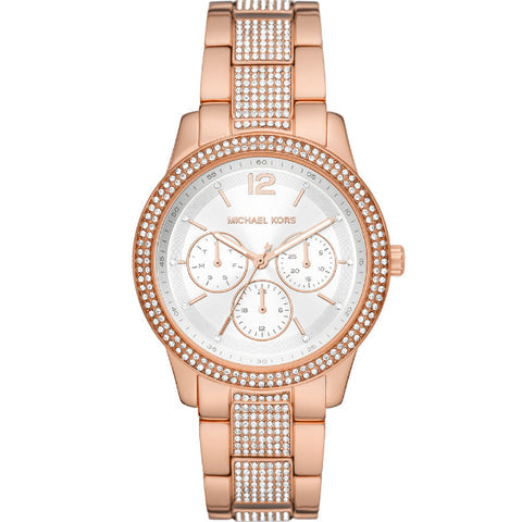 Michael Kors Tibby Chronograph White Dial Rose Gold Steel Strap Watch For Men - MK7293