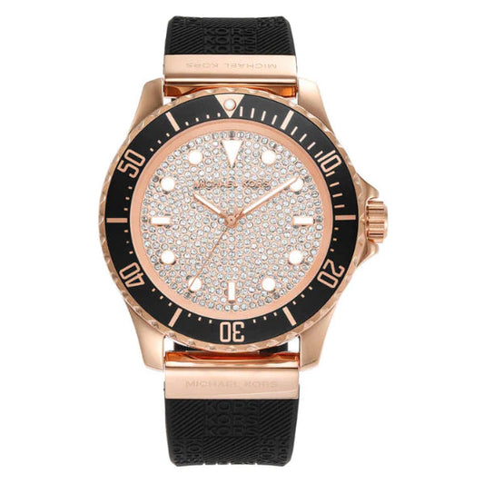 Michael Kors Everest Analog Rose Gold Dial Black Silicone Strap Watch For Women - MK7358