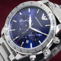 Emporio Armani Mario Chronograph Blue Dial Silver Steel Strap Watch For Men - AR11306