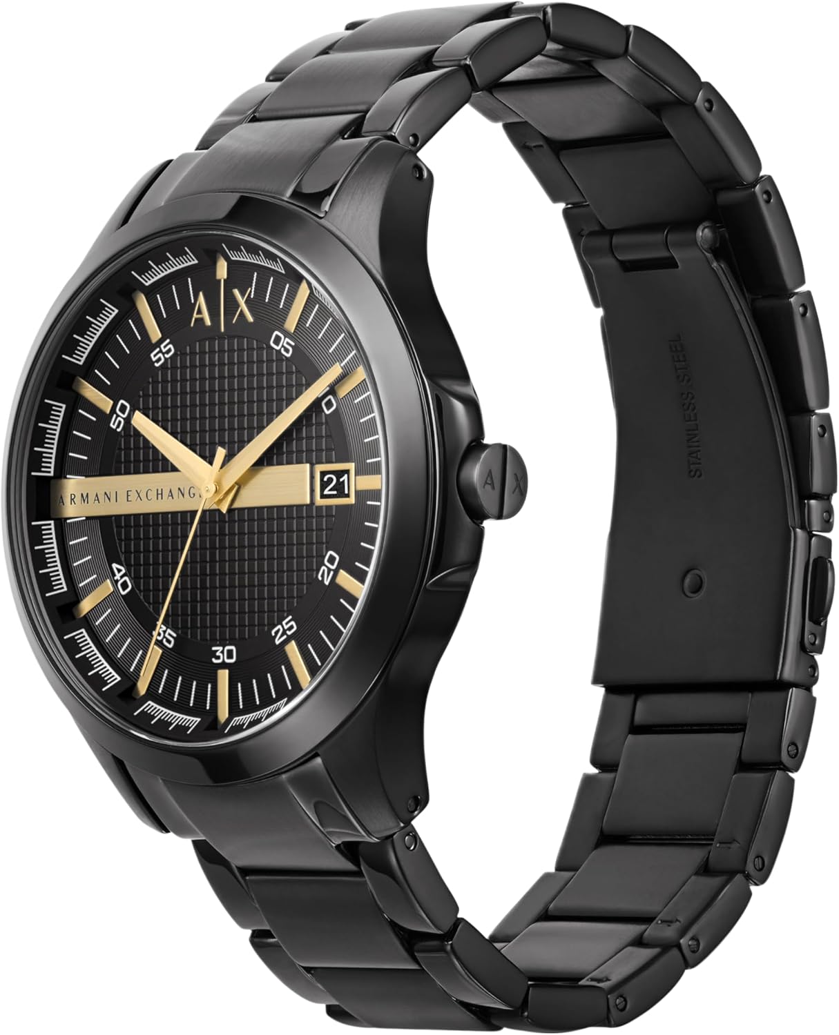 Armani Exchange Hampton Chronograph Black Dial Black Steel Strap Watch For Men - AX2150