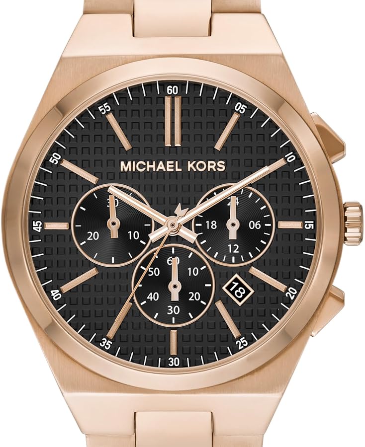 Michael Kors Lennox Chronograph Black Dial Rose Gold Steel Strap Watch For Men - MK9119