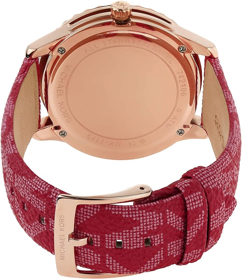 Michael Kors Runway Three-Hand Quartz Red Dial Red Leather Strap Watch For Women - MK7179