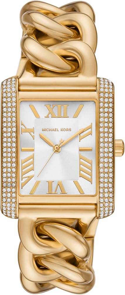 Michael Kors Emery Three Hand Silver Dial Gold Steel Strap Watch For Women - Mk7300