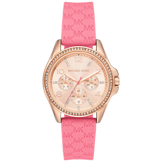 Michael Kors Mini Pilot Quartz Rose Gold Dial Pink Silicone Strap Watch For Women - MK7375