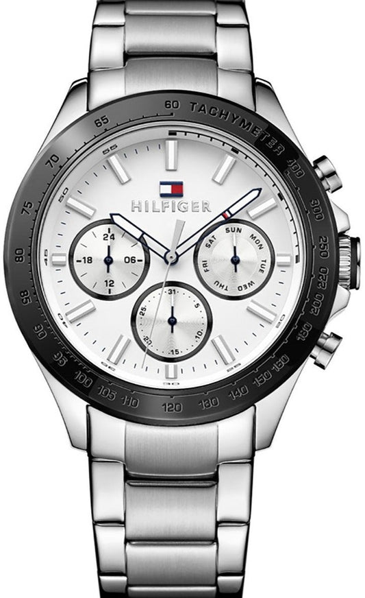 Tommy Hilfiger Hudson Chronograph White Dial Silver Steel Strap Watch For Men - 1791227