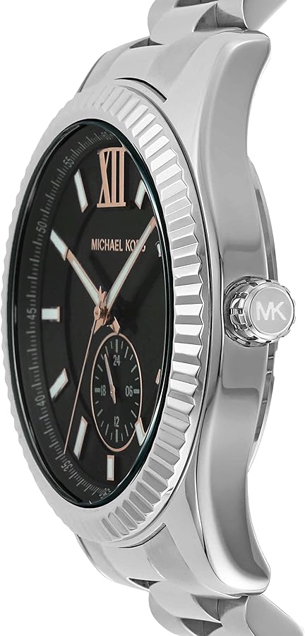 Michael Kors Lexington Quartz Black Dial Silver Steel Strap Watch For Women - MK8946