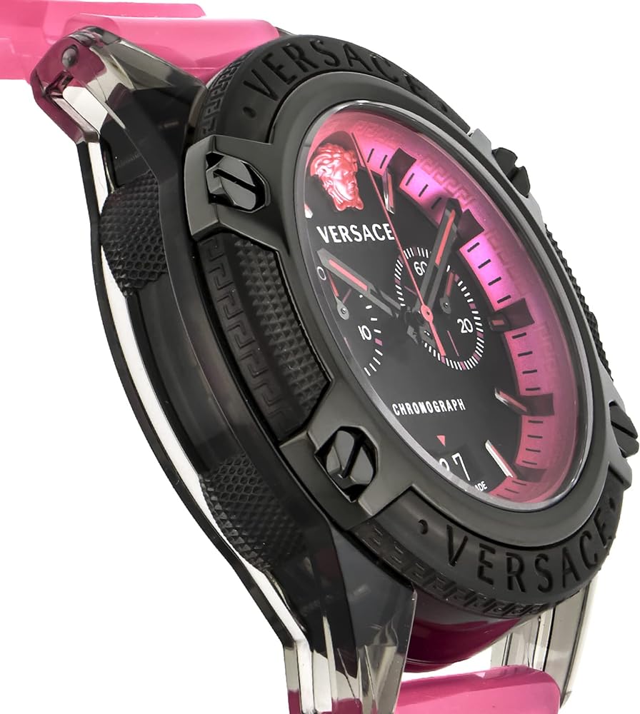 Versace Icon Active Chronograph Quartz Black Dial Pink Rubber Strap Watch For Men - VEZ700221