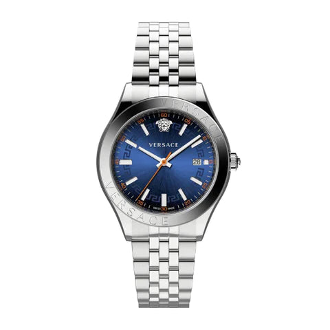 Versace Hellenyium Quartz Blue Dial Silver Steel Strap Watch for Men - VEVK00921